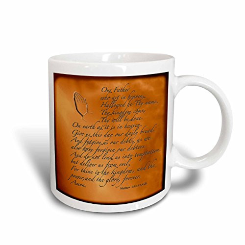 3dRose The Lords Prayer Matthew 6 9 13, Prayer Hands, Verse, Embossed on Copper, Ceramic Mug, 11-Oz