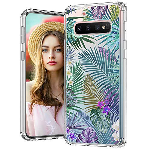 MOSNOVO Galaxy S10 Plus Case, Tropical Tropical Palm Tree Leaves Printed Pattern Clear Design Transparent Plastic Hard Back Case with TPU Bumper Protective Case Cover for Samsung Galaxy S10 Plus