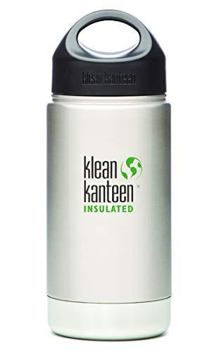 Klean Kanteen Wide Mouth Double Wall Insulated Water Bottle with Loop Cap, Brushed Stainless Steel, 12-Ounce