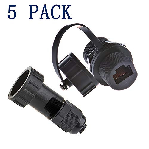 Anmbest 5PCS Panel Mounting RJ45 Waterproof Cat5/5e/6 8P8C Connector + One End Waterproof Head Ethernet LAN Cable Connector Double Head Coupler Adapter Female to Female with Waterproof/Dust Cap