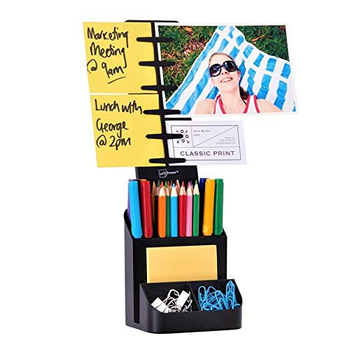 NoteTower Desk Supplies Organizer Caddy, Black  Displays Photos & Organizes Sticky Notes  Sticky Notes Included