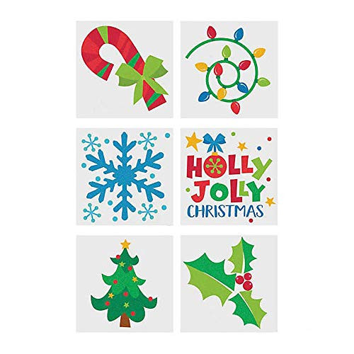 Fun Express Christmas Holiday Glitter Temporary Tattoos for Birthday Party Favor or Decorations - 72 Pieces