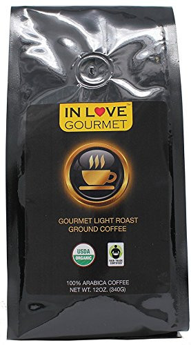 In Love Gourmet Light Roast 12 oz, Organic Ground Coffee, 100% Arabica Coffee, USDA Certified Organic, NON-GMO, Fair Trade Certified, Gourmet Coffee