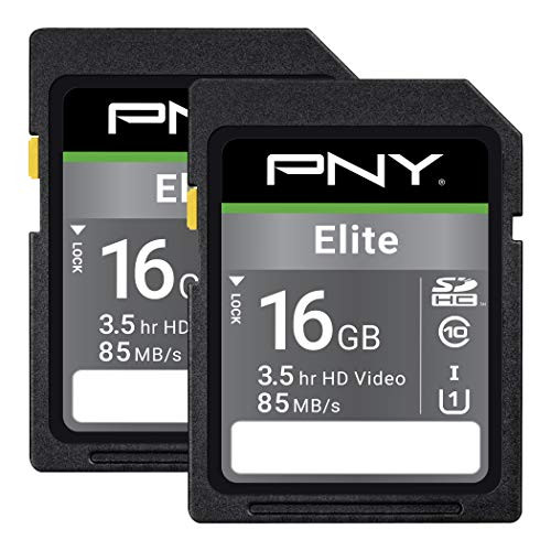 PNY 16GB Elite Class 10 U1 SDHC Flash Memory Card, 2-Pack, up to 85MB/s Read Speed