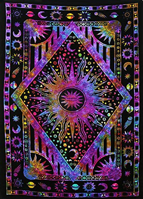 ANJANIYA Burning Sun Tie Dye Tapestry, Celestial Sun Moon Planet Bohemian Twin Tapestry Wall Hanging Boho Tapestry Hippie Hippy Tapestry Beach Coverlet Curtain (Purple Multi, 55"X85") ANJANIYA Burning Sun Tie Dye Tapestry, Celestial Sun Moon Planet Bohemian Twin Tapestry Wall Hanging Boho Tapestry Hippie Hippy Tapestry Beach Coverlet Curtain (Purple Multi, 55"X85")