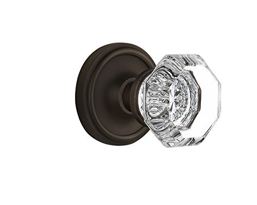 Nostalgic Warehouse Classic Rosette with Waldorf Crystal Door Knob, Single Dummy, Oil-Rubbed Bronze