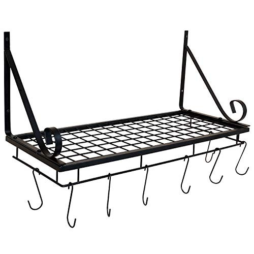 IZLIF Wall Hanging Pot Rack Mounted Storage Shelf with S Hooks for Pans, Utensils, Books, Plant Black