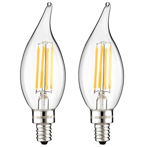 Sunlite CFC/LED/AQ/4W/E12/D/CL/27K 4W 40W Equivalent LED Vintage Antique Style Chandelier Flame Light Bulb Candelabra E12 Base Dimmable, 2700K Warm White, 2 Pack
