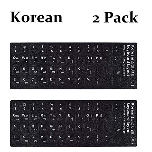 2PCS Pack Transparent Korean Keyboard Stickers, Korean Keyboard Replacement Sticker with Black Background and White Lettering for Computer Notebook Laptop Desktop Keyboards