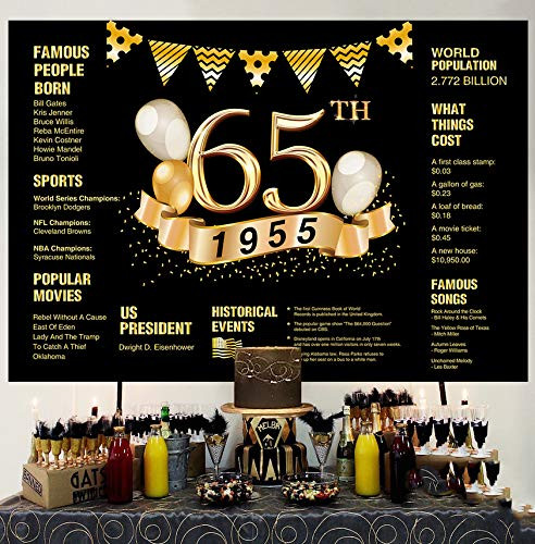 KU-DaYi 65th Birthday Photography Backdrop, 65th Anniversary Photography Backdrop Decorations, 1955 Cloth Background Sign Banner, 60th Birthday Photo Booth Party Supplies (Black)