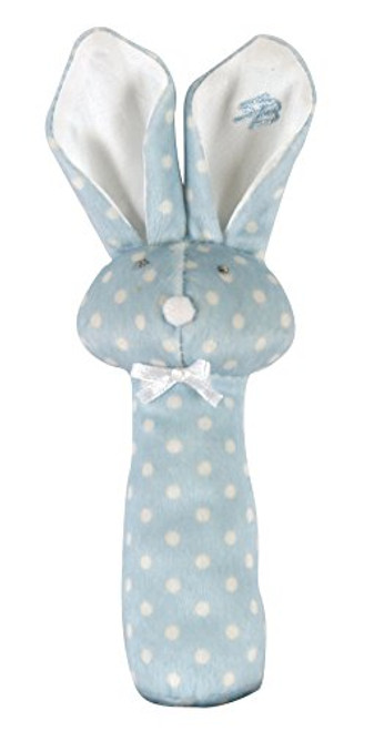 Stephan Baby Plush Bunnie Post Rattle, Blue with White Dots