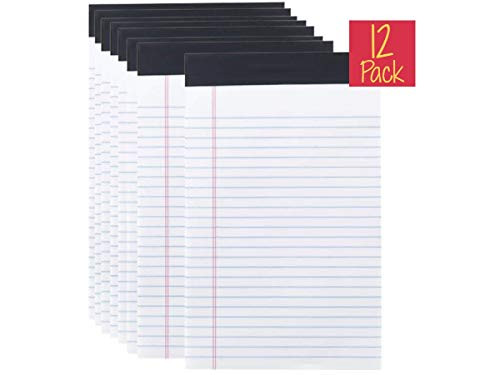 1InTheOffice Jr Legal Pads,Small Legal Notepads, 5" x 8", Narrow Ruled Note Pad, White, 50 Sheets/Pad, 12 Pads/Pack