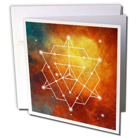 3dRose Greeting Card Sacred Triangles Geometry on a Bright Orange Galaxy Background, 6 x 6" (gc_254918_5)