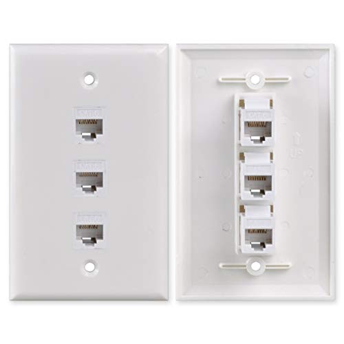 Conwork 3-Port CAT 6 Ethernet Wall Plate, RJ45 Ethernet Keystone Inserts Jack Network Wall Plate Panel - Cat6/5/5e Compatible (1-Pack)