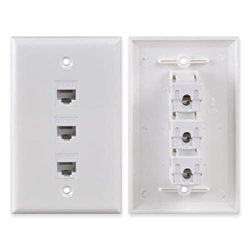 Conwork 3-Port CAT 6 Ethernet Wall Plate, RJ45 Ethernet Punch Down Keystone Inserts Jack Network Wall Plate Panel - Cat6/5/5e Compatible (1-Pack)