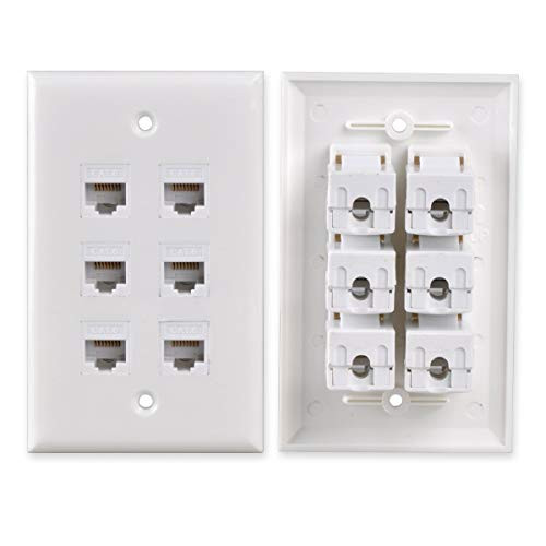 Conwork 6-Port CAT 6 Ethernet Wall Plate, RJ45 Ethernet Punch Down Keystone Inserts Jack Network Wall Plate Panel - Cat6/5/5e Compatible (1-Pack)
