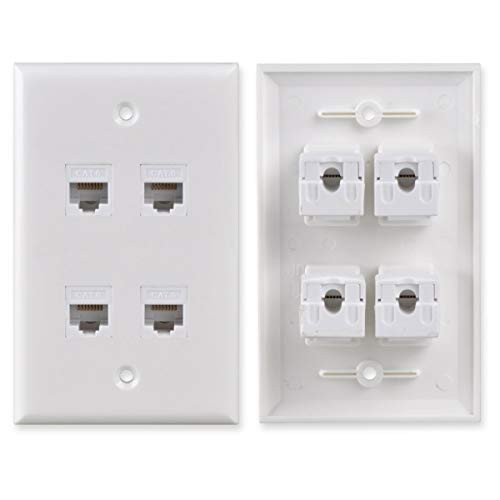 Conwork 4-Port CAT 6 Ethernet Wall Plate, RJ45 Ethernet Punch Down Keystone Inserts Jack Network Wall Plate Panel - Cat6/5/5e Compatible (2-Pack)