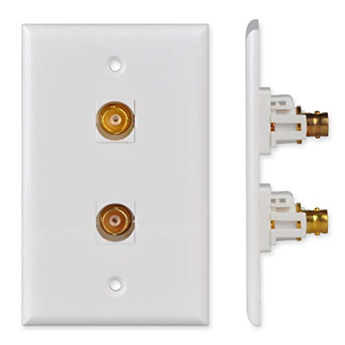 Conwork 2-Port BNC Wall Plate, BNC Keystone Jack Inserts Female to Female CCTV Security Camera Wall Plate White (1-Pack)