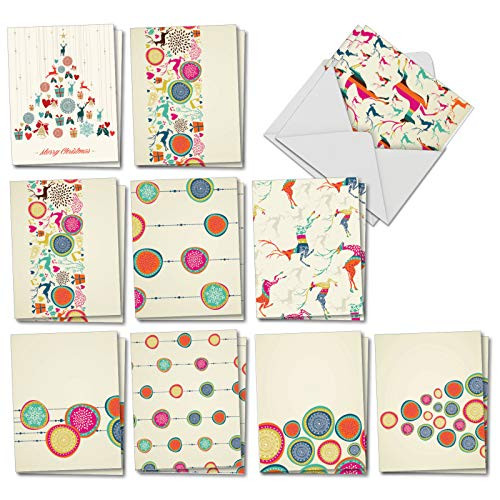 Happy Holidays - 20 Assorted Boxed Happy Holidays Note Cards with Envelopes (4 x 5.12 Inch) - Featuring Modern Takes On Traditional Seasonal Symbols AM6017HHG-B2x10
