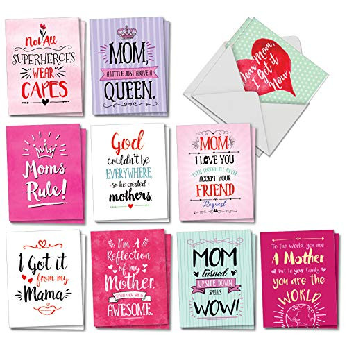 The Best Card Company Mom Notes - 20 Assorted Boxed Mother's Day Note Cards with Envelopes (4 x 5.12 Inch) - Messages for Matriarchs AM3138MDG-B2x10