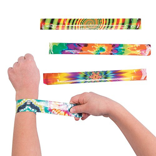 Fun Express Psychedelic Tie-Dye Slap Bracelet Party Favor - 12 Pieces