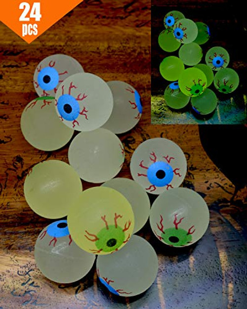 GIFTEXPRESS 24ct, 32MM Glow in The Dark Eyeball/Glow in The Dark Bouncing Ball/Halloween Supplies/ Halloween Treats/Halloween Toys/Toy Eyeball (24 pc Eyeball)