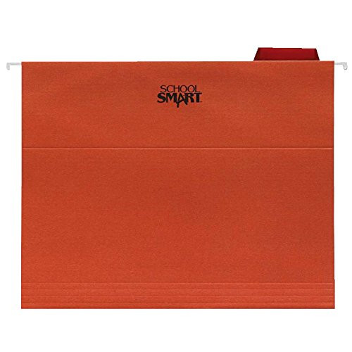 School Smart Letter Size Hanging File Folders with 1/5 Cut Tab - Pack of 25 - Red