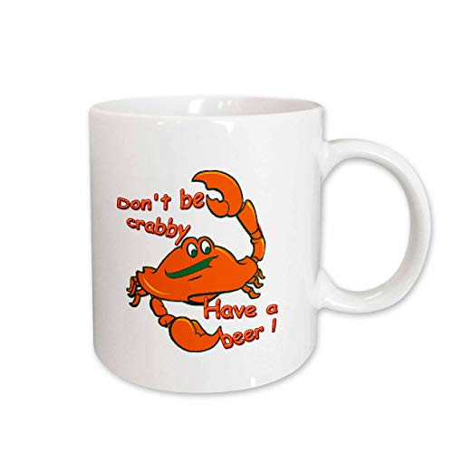 3dRose Don't be Crabby Have a Beer Ceramic Mug, 15-Ounce
