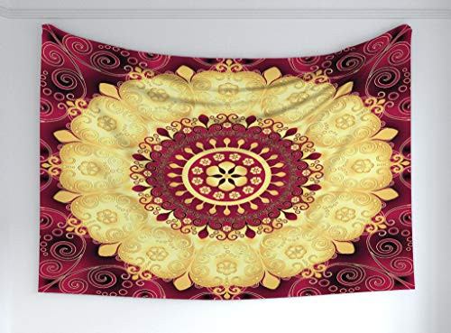 Ambesonne Purple Mandala Tapestry, Pattern with Baroque Victorian Featured Old Fashion Effect Artwork, Fabric Wall Hanging Decor for Bedroom Living Room Dorm, 60" X 40", Maroon Yellow
