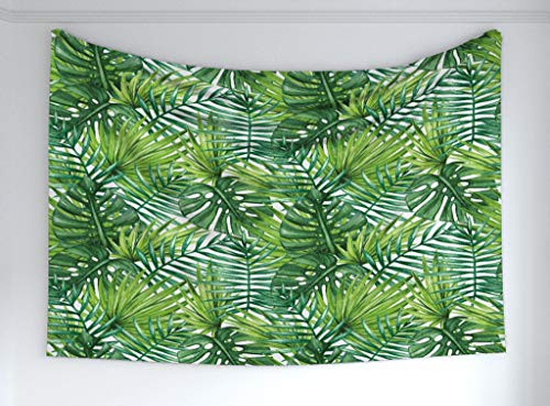 Ambesonne Leaf Tapestry, Tropical Exotic Banana Forest Palm Tree Leaves Watercolor Design Image, Fabric Wall Hanging Decor for Bedroom Living Room Dorm, 60" X 40", Green