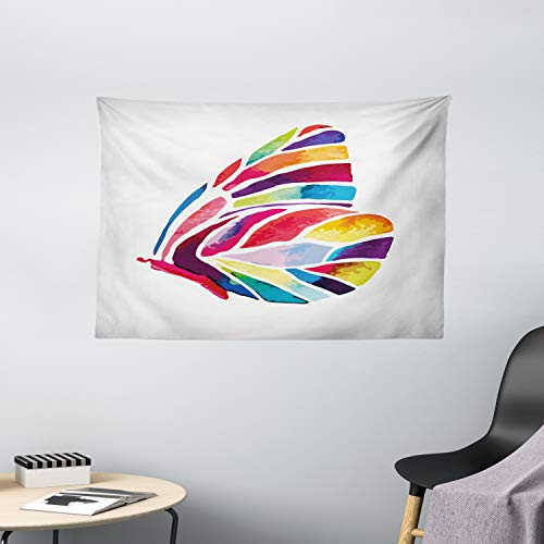 Ambesonne Modern Tapestry, Butterfly with Rainbow Colored Wings Geometric Lines Modern Artwork Image Print, Wide Wall Hanging for Bedroom Living Room Dorm, 60" X 40", Red Purple Ambesonne Modern Tapestry, Butterfly with Rainbow Colored Wings Geometric Lines Modern Artwork Image Print, Wide Wall Hanging for Bedroom Living Room Dorm, 60" X 40", Red Purple