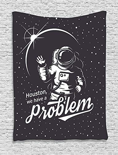 Ambesonne Outer Space Tapestry, Space Themed Art with Houston We Have a Problem Message Illustration, Wall Hanging for Bedroom Living Room Dorm, 60" X 80", Charcoal Grey