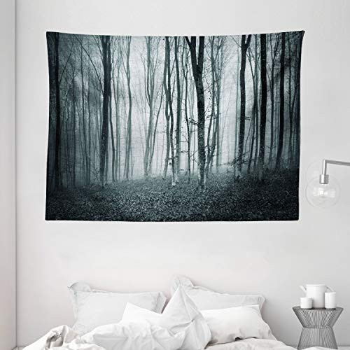 "Ambesonne Mystical Tapestry, Grunge Color Shade Foggy Mystical Dark Forest Tall Trees Horror Theme Print, Wall Hanging for Bedroom Living Room Dorm, 80 W X 60 Inches, Teal and Grey " "Ambesonne Mystical Tapestry, Grunge Color Shade Foggy Mystical Dark Forest Tall Trees Horror Theme Print, Wall Hanging for Bedroom Living Room Dorm, 80 W X 60 Inches, Teal and Grey "