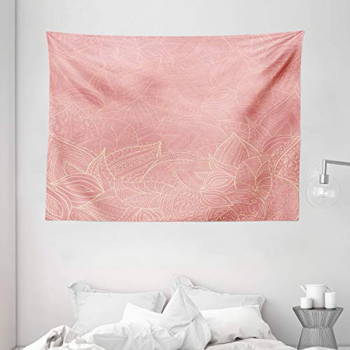 Ambesonne Floral Tapestry, Pastel Toned Nature Inspired Leaf Background Botany Themed Illustration, Wide Wall Hanging for Bedroom Living Room Dorm, 80" X 60", Peach Coral