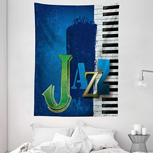 Ambesonne Jazz Music Tapestry, Abstract Cracked Jazz Music Background with Piano Keys Music Themed Print, Wall Hanging for Bedroom Living Room Dorm, 60" X 80", Green Navy