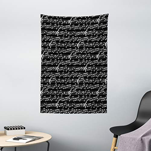 Ambesonne Music Tapestry, Musical Notes and Clef Sheet Pattern in Abstract Style Print, Wall Hanging for Bedroom Living Room Dorm Decor, 40" X 60", Black and White Ambesonne Music Tapestry, Musical Notes and Clef Sheet Pattern in Abstract Style Print, Wall Hanging for Bedroom Living Room Dorm Decor, 40" X 60", Black and White