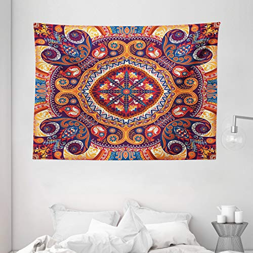 Ambesonne Paisley Tapestry, Style Ornamental Rug Pattern Inspired Design with Flowers and Leaves, Wide Wall Hanging for Bedroom Living Room Dorm, 80" X 60", Pale Orange
