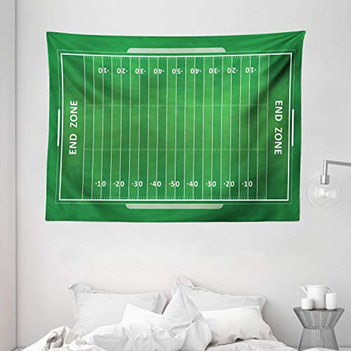 Ambesonne Football Tapestry, Field of The Game Strategy Tactics End Zone Touchdown Sports Competition Theme, Wide Wall Hanging for Bedroom Living Room Dorm, 80" X 60", White Green