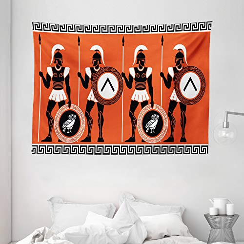 Ambesonne Retro Tapestry, Historical in Greece Theme Mystical Cultures, Wide Wall Hanging for Bedroom Living Room Dorm, 80" X 60", Orange White Ambesonne Retro Tapestry, Historical in Greece Theme Mystical Cultures, Wide Wall Hanging for Bedroom Living Room Dorm, 80" X 60", Orange White