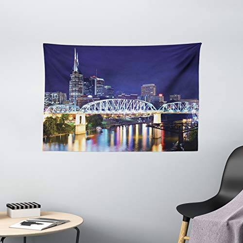 Apartment Decor Tapestry by Ambesonne, Skyline Of Downtown Nashville, Tennessee, Usa. Reflection Travel Destinations, Wall Hanging for Bedroom Living Room Dorm, 60 X 40 Inch, Purple Green