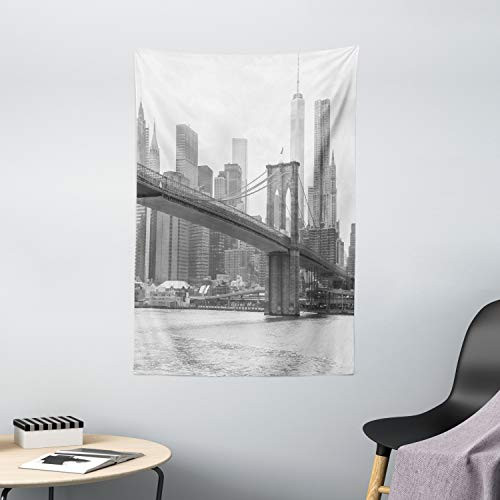 Ambesonne Landscape Tapestry, Manhattan Skyline with Brooklyn Bridge and Towers in NYC United States America, Wall Hanging for Bedroom Living Room Dorm Decor, 40" X 60", Purple Green Ambesonne Landscape Tapestry, Manhattan Skyline with Brooklyn Bridge and Towers in NYC United States America, Wall Hanging for Bedroom Living Room Dorm Decor, 40" X 60", Purple Green