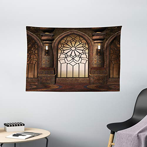 Gothic Tapestry by Ambesonne, Antique Myst Gate with Oriental Asian Pattern and Curvings Artistic Design Illustration, Wall Hanging for Bedroom Living Room Dorm, 60 W X 40 Inches, Brown