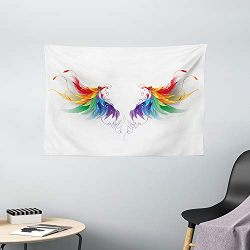 Ambesonne Rainbow Tapestry, Realistic Looking Feathers in Rainbow Color Forming Wings Flight Angels Symmetrical, Wide Wall Hanging for Bedroom Living Room Dorm, 60" X 40", Red Purple Ambesonne Rainbow Tapestry, Realistic Looking Feathers in Rainbow Color Forming Wings Flight Angels Symmetrical, Wide Wall Hanging for Bedroom Living Room Dorm, 60" X 40", Red Purple