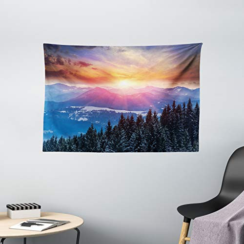 Ambesonne Winter Tapestry, Sunset in Mountains with Hazy Sky with Dawn Horizon Theme, Wide Wall Hanging for Bedroom Living Room Dorm, 60" X 40", Orange Blue Ambesonne Winter Tapestry, Sunset in Mountains with Hazy Sky with Dawn Horizon Theme, Wide Wall Hanging for Bedroom Living Room Dorm, 60" X 40", Orange Blue