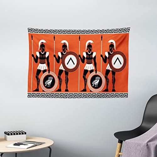 Ambesonne Retro Tapestry, Historical in Greece Theme Mystical Cultures, Wide Wall Hanging for Bedroom Living Room Dorm, 60" X 40", Orange White