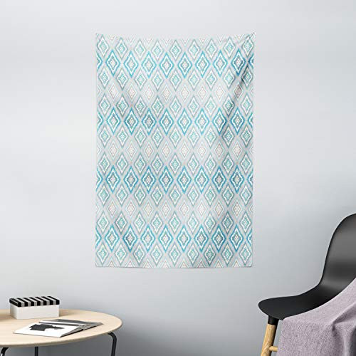 Ikat Tapestry by Ambesonne, Classic Abstract Geometric Ikat Style Plain Aztec Patterns Ethnic Motifs Print, Wall Hanging for Bedroom Living Room Dorm, 40 W X 60 L Inches, Blue Grey White