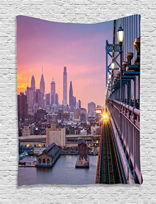 Ambesonne American Decor Tapestry, Philadelphia Under A Hazy Sunset Train On Bridge with Lights Skyscraper Landscape, Bedroom Living Room Dorm Decor, 40 W x 60 L Inches, Purple Salmon Ambesonne American Decor Tapestry, Philadelphia Under A Hazy Sunset Train On Bridge with Lights Skyscraper Landscape, Bedroom Living Room Dorm Decor, 40 W x 60 L Inches, Purple Salmon