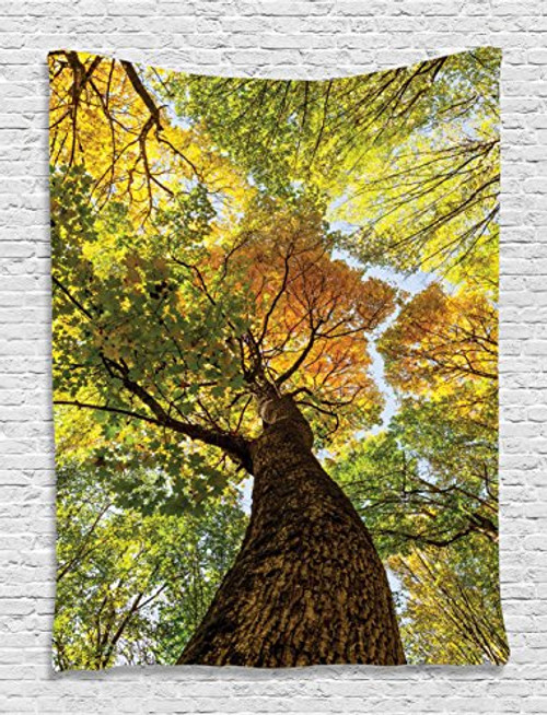 Ambesonne Landscape Nature Art Decor Collection, Glamorous Tree of Life with Falling Leaves in Autumn, Bedroom Living Kids Girls Boys Room Dorm Accessories Wall Hanging Tapestry