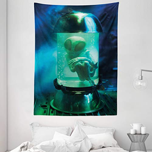 Ambesonne Outer Space Tapestry, Martian UFO Alien in a Aquarium Like Tube Artwork Image, Wall Hanging for Bedroom Living Room Dorm, 60" X 80", Blue Green