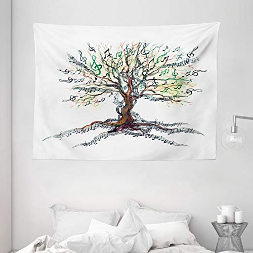 Ambesonne Music Tapestry, Musical Tree Autumnal Clef Trunk Swirl Nature Illustration Leaves Creative Design, Wide Wall Hanging for Bedroom Living Room Dorm, 80" X 60", Brown Ambesonne Music Tapestry, Musical Tree Autumnal Clef Trunk Swirl Nature Illustration Leaves Creative Design, Wide Wall Hanging for Bedroom Living Room Dorm, 80" X 60", Brown